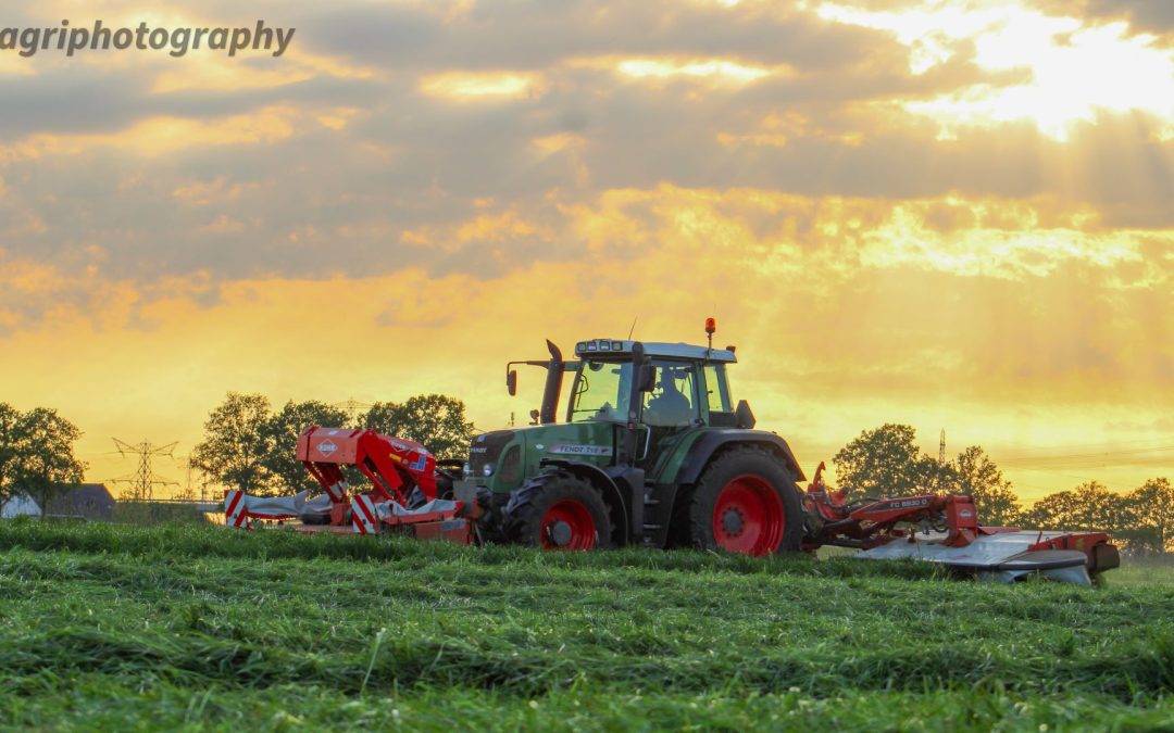 Maaien met zonsondergang